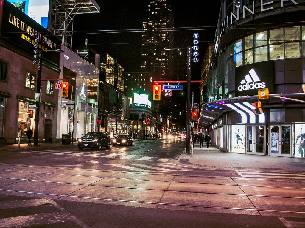 Yonge-Dundas Square in Toronto at night