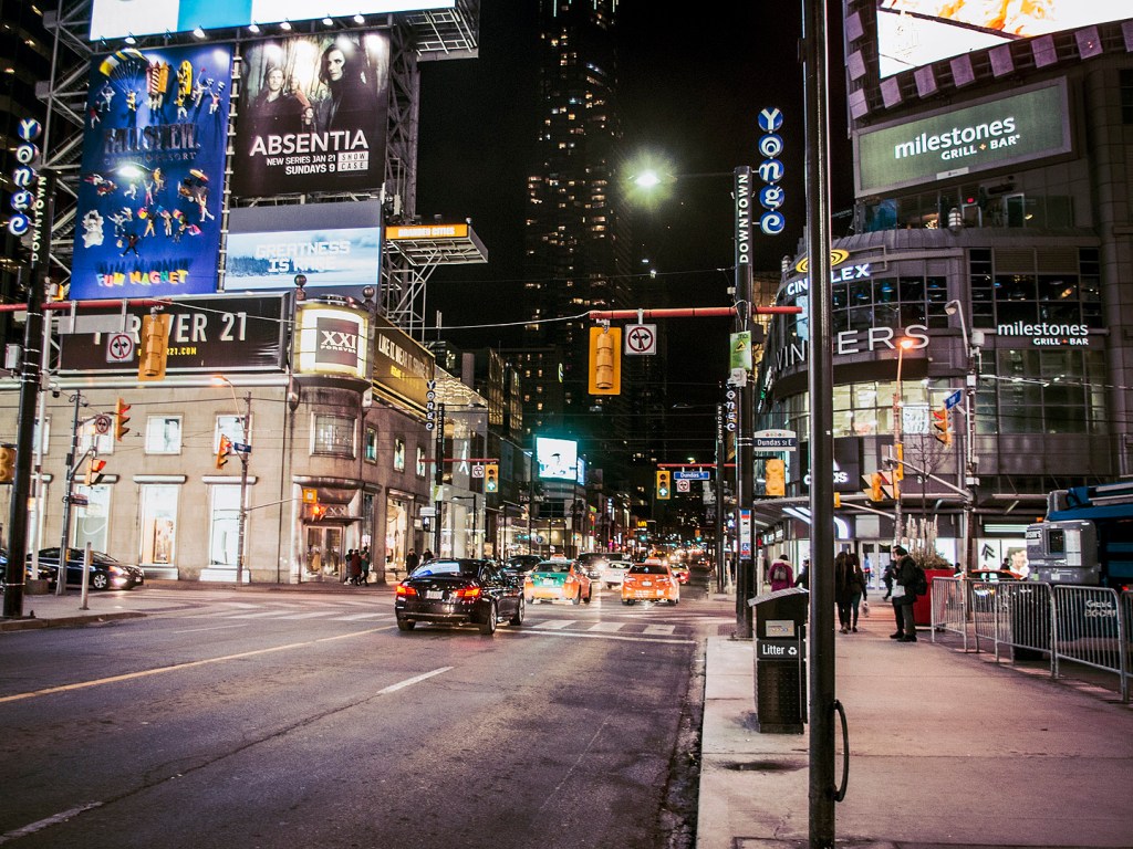 Yonge-Dundas Square in Toronto at night