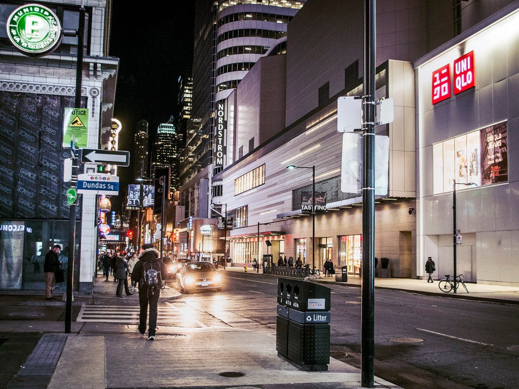 Yonge-Dundas Square in Toronto at night