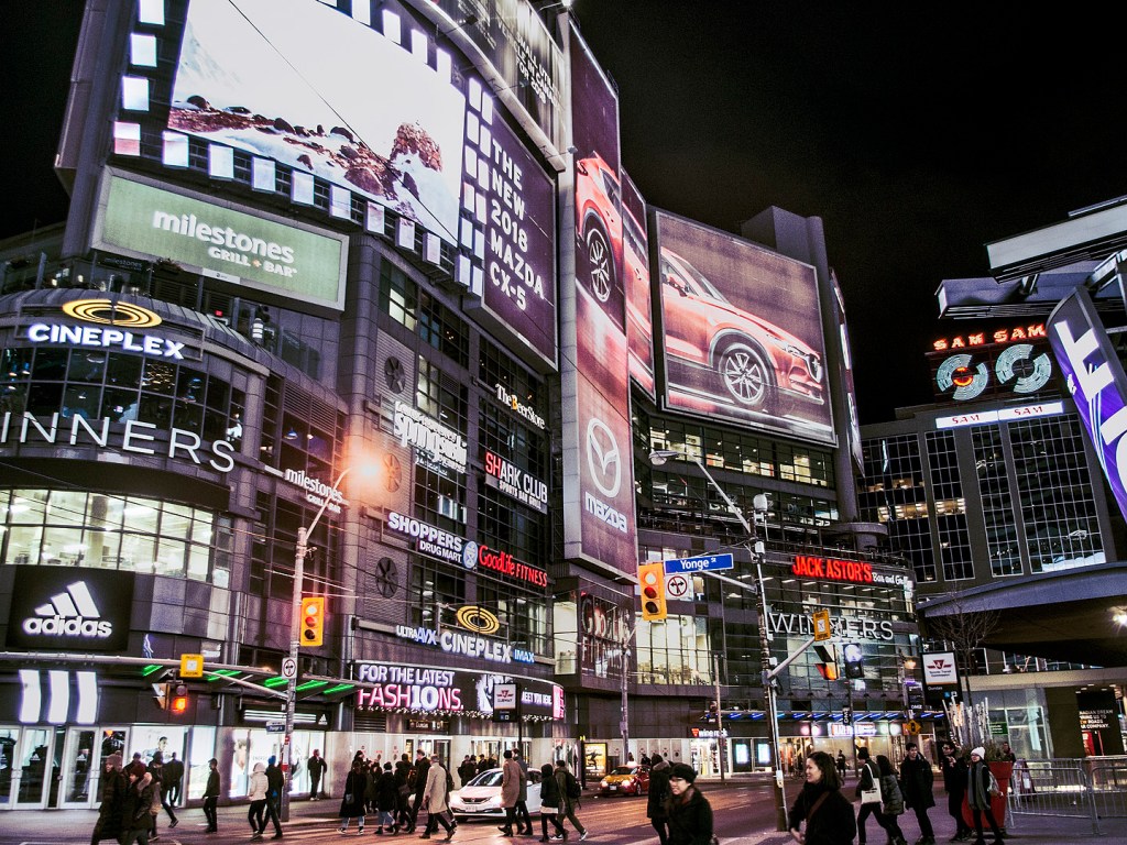 Yonge-Dundas Square in Toronto at night