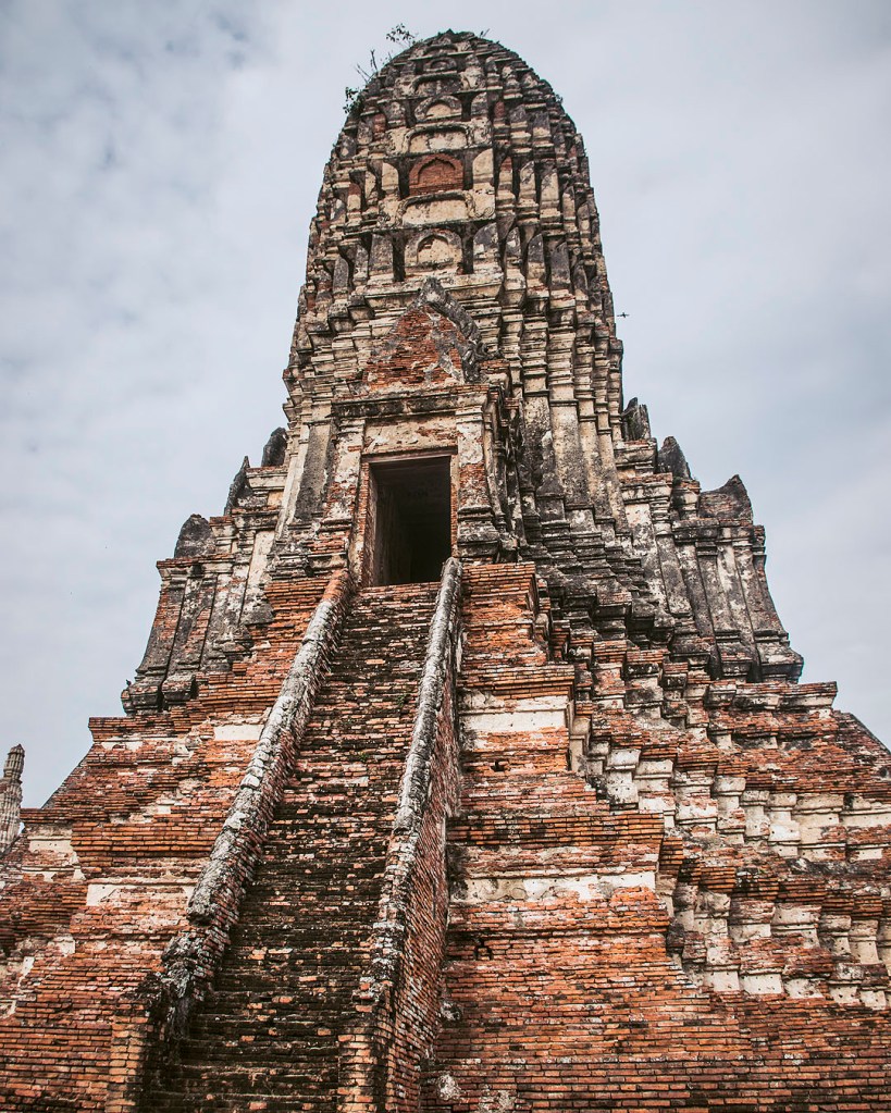 Steps to a ruined chedi at Wat Chaiwatthanaram in Ayutthaya, Thailand.