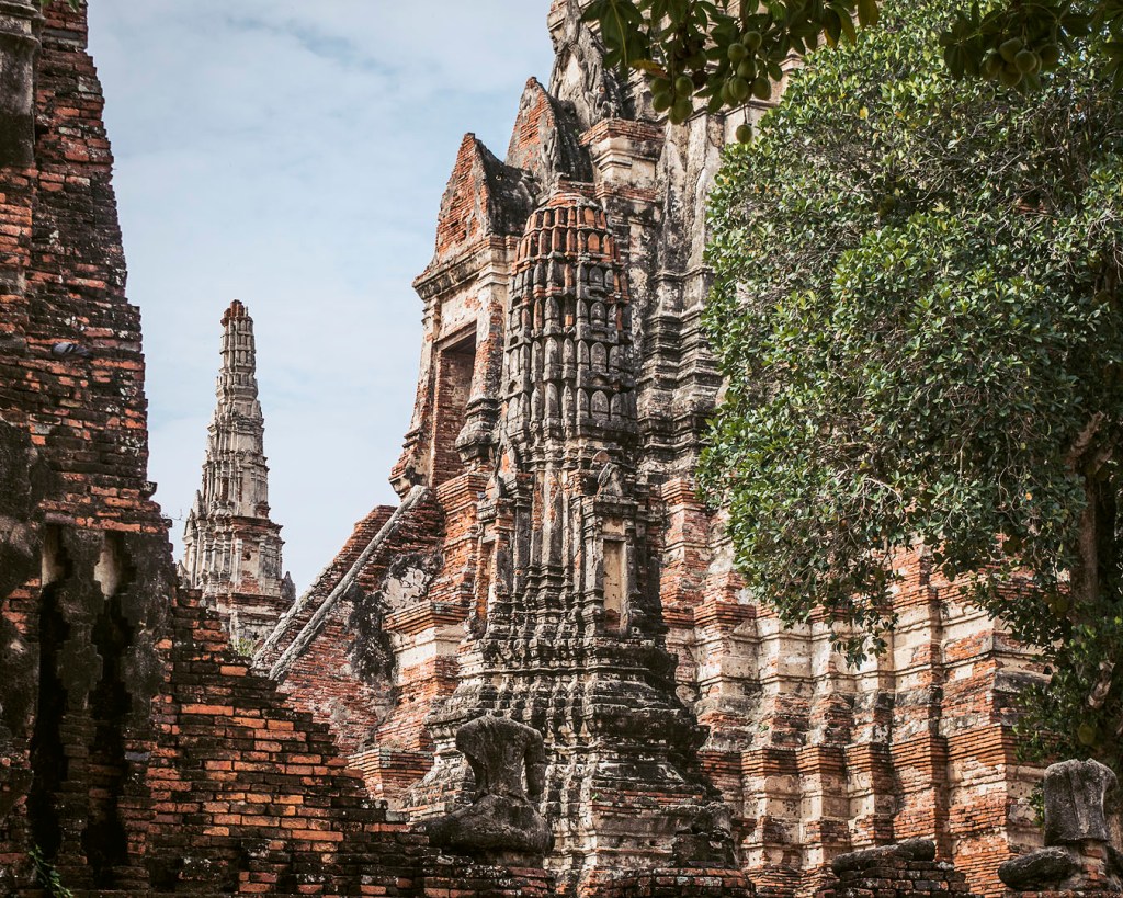 Steps and ruined chedis at Wat Chaiwatthanaram in Ayutthaya, Thailand.