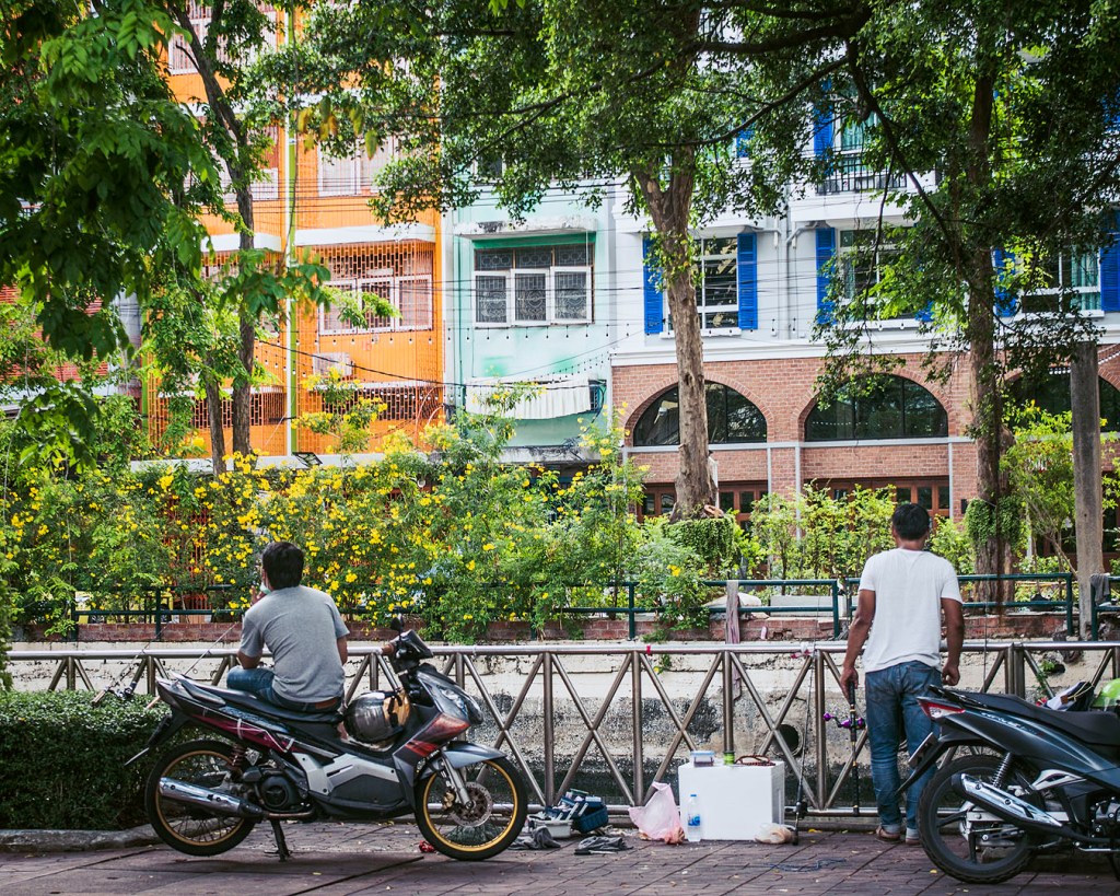 Colourful buildings along a canal in Bangkok.