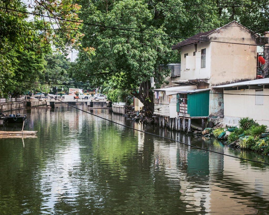 Reflections in a Bangkok canal.
