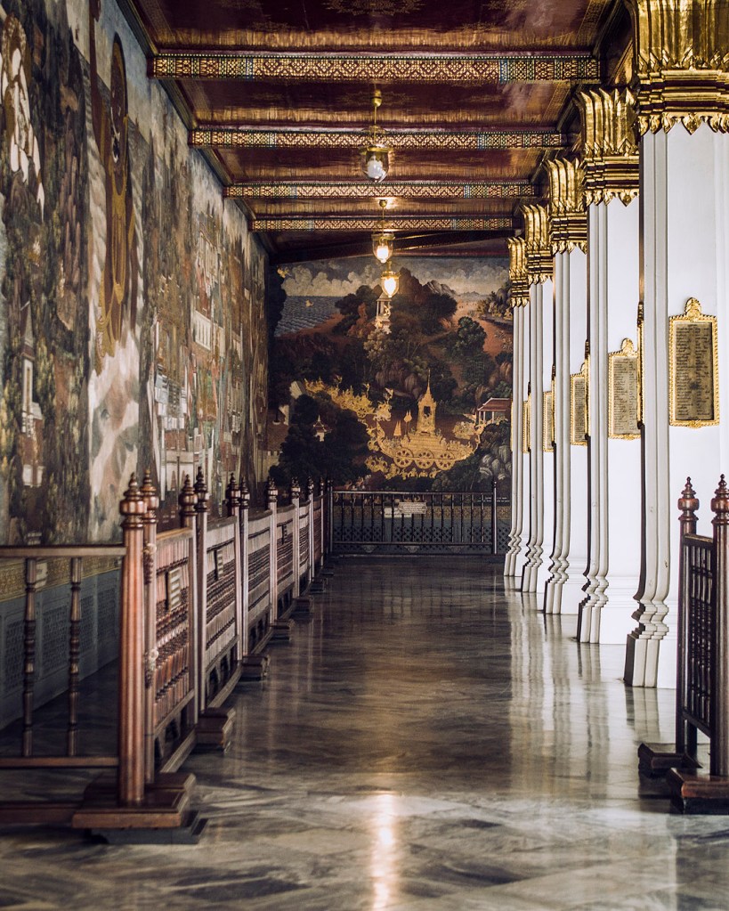 The Ramakien murals surrounding Wat Phra Kaew in the Grand Palace.