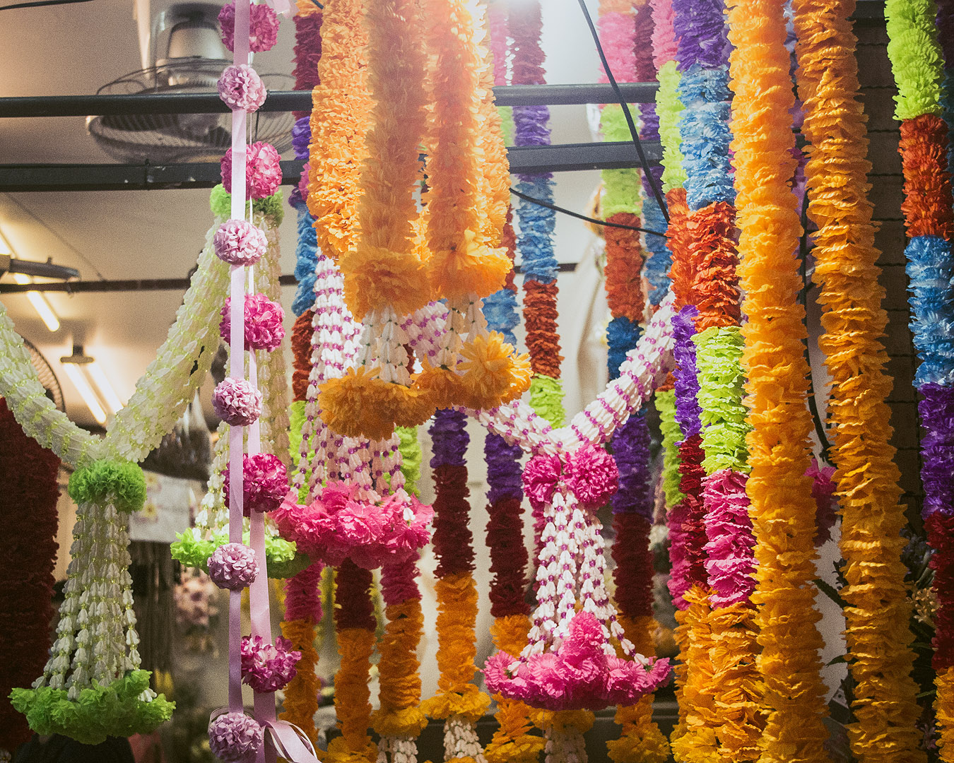 Colourful fake flowers at Chatuchak Weekend Market.