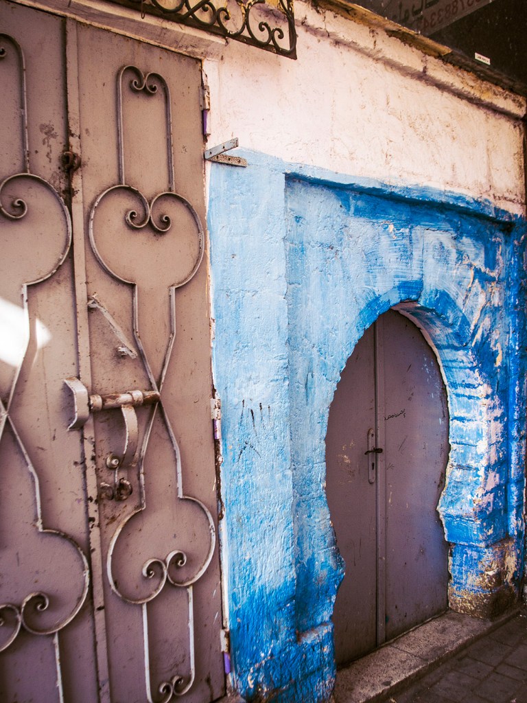 A blue arched doorway in Salé, Morocco.