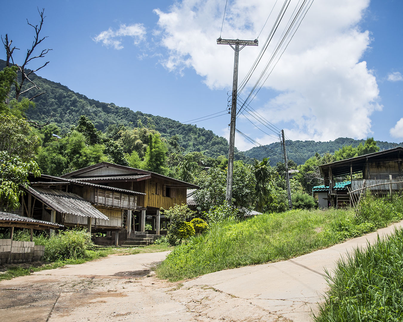 A house and hills in Sobhad Village in Doi Inthanon National Park, Thailand.
