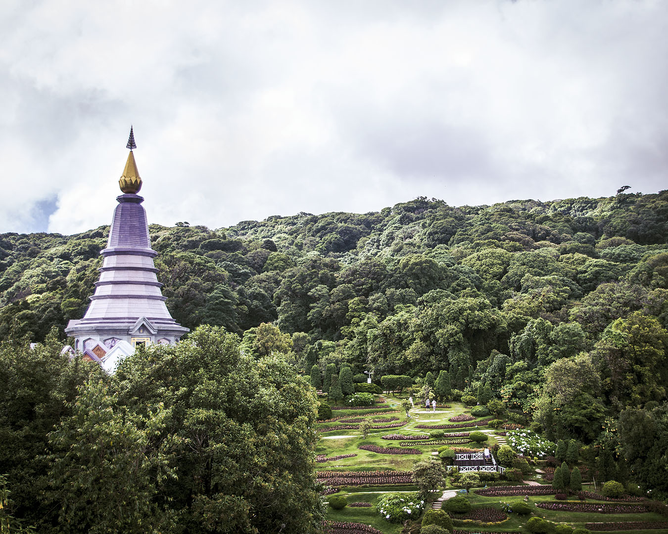 The Queen Pagoda and gardens in in Doi Inthanon National Park, Thailand.