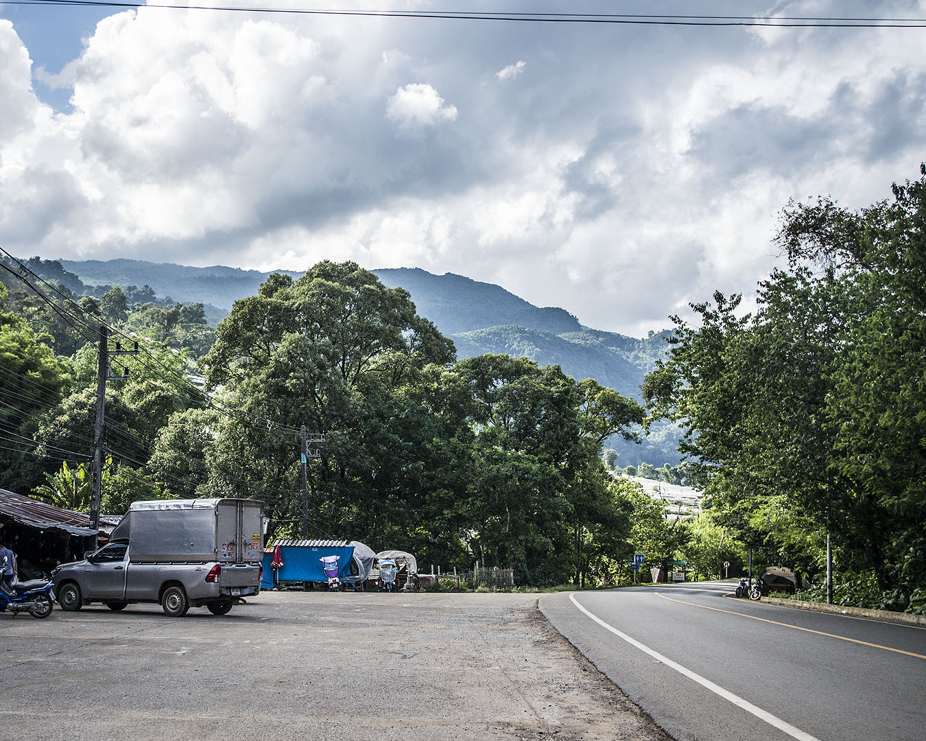 A road and hills in Doi Inthanon National Park, Thailand.
