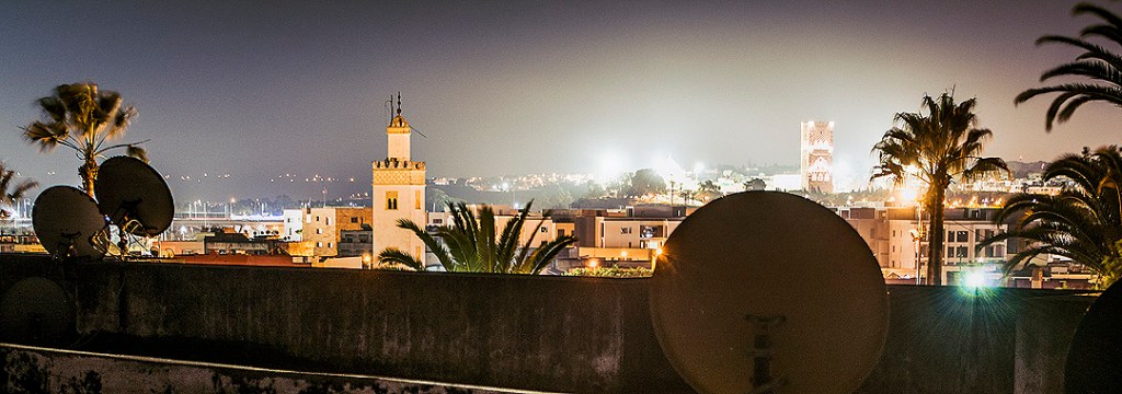 The skyline of Salé, Morocco at night.