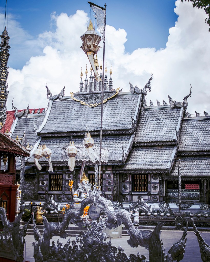 A side view of the silver hall at Wat Sri Suphan.