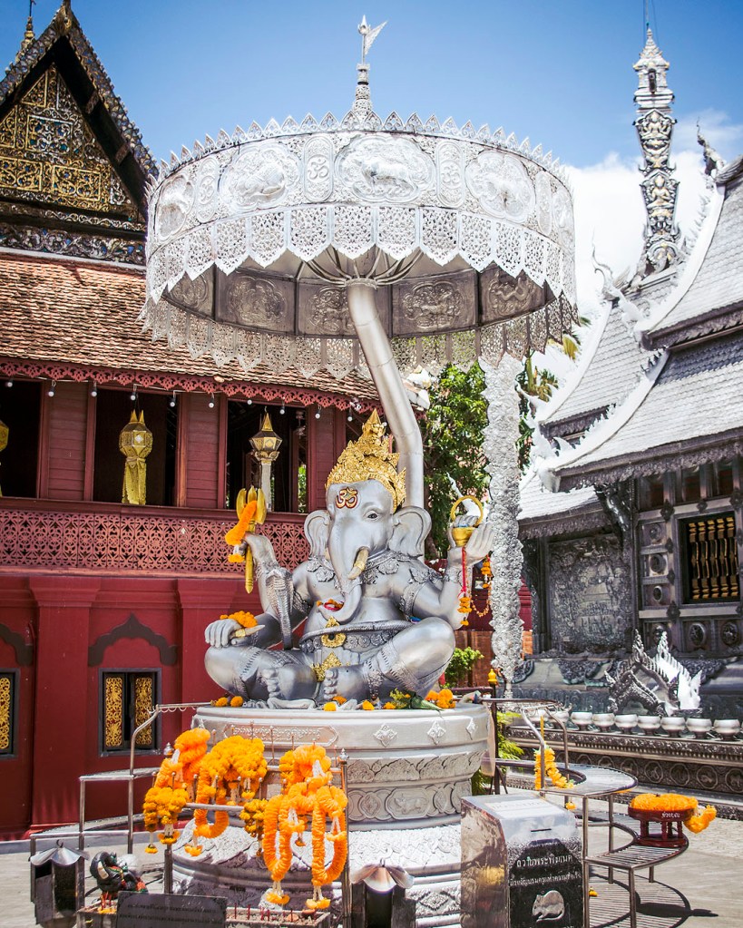 A silver coated Ganesha statue at Wat Sri Suphan.