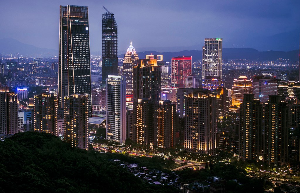The eastern Taipei skyline at night.