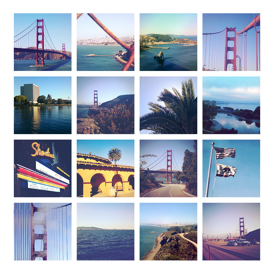 A compilation of photos of Golden Gate Bridge and the Burlingame area.